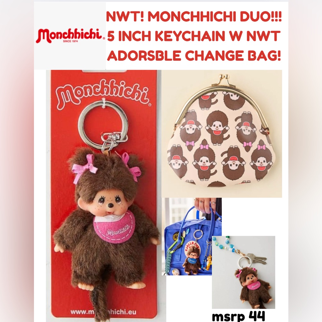 Nwt Monchhichi Adorable Duo Nwt Cutest Keychain  Nwt Awesome Change Bag